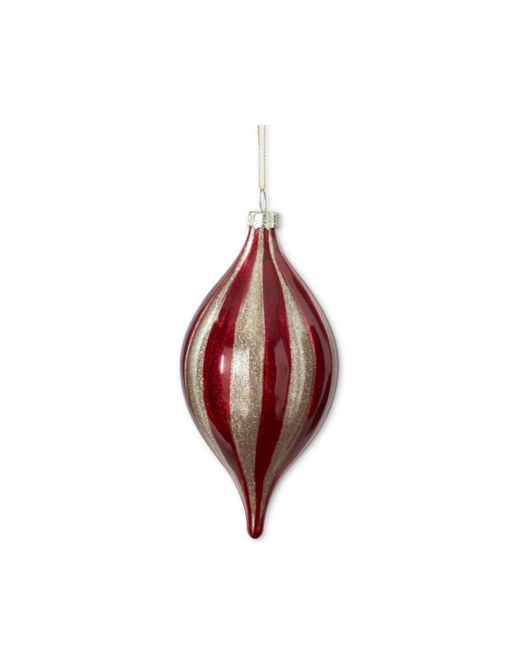 Ruby & Champagne Striped Glass Ornaments