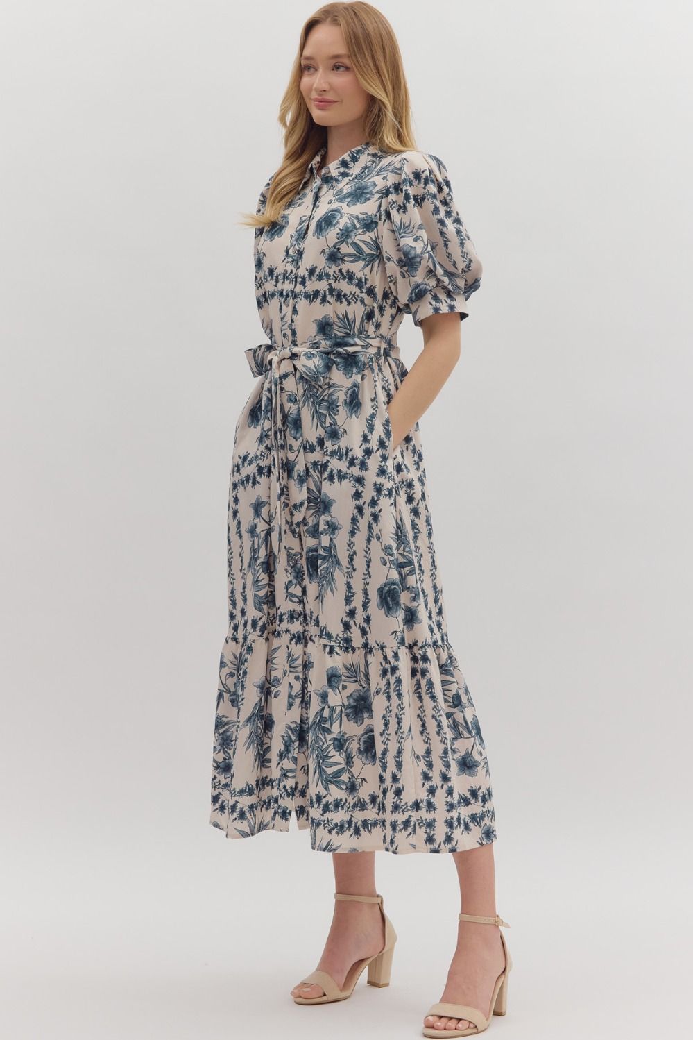 Botanical Toile Belted Midi Dress
