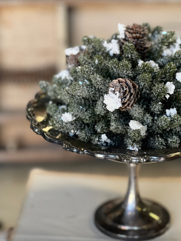 Snow-Kissed Evergreen & Pinecone Half Sphere