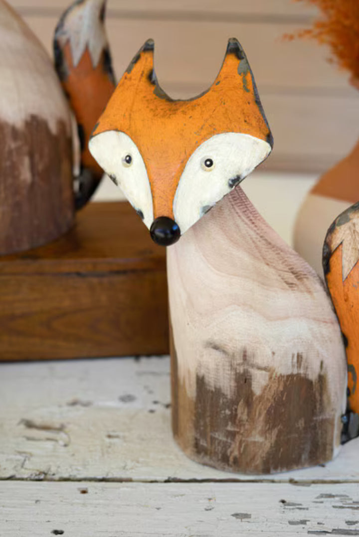 Rustic Carved Wood Fox Figurines