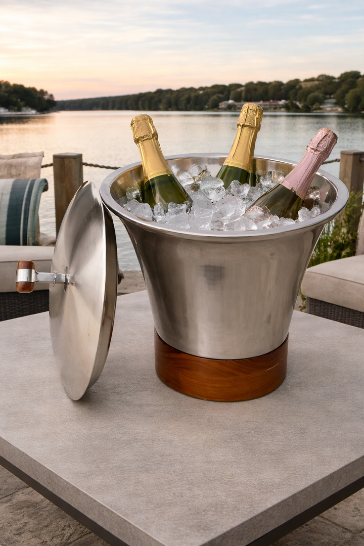 Stainless Steel Ice Bucket with Wood Stand