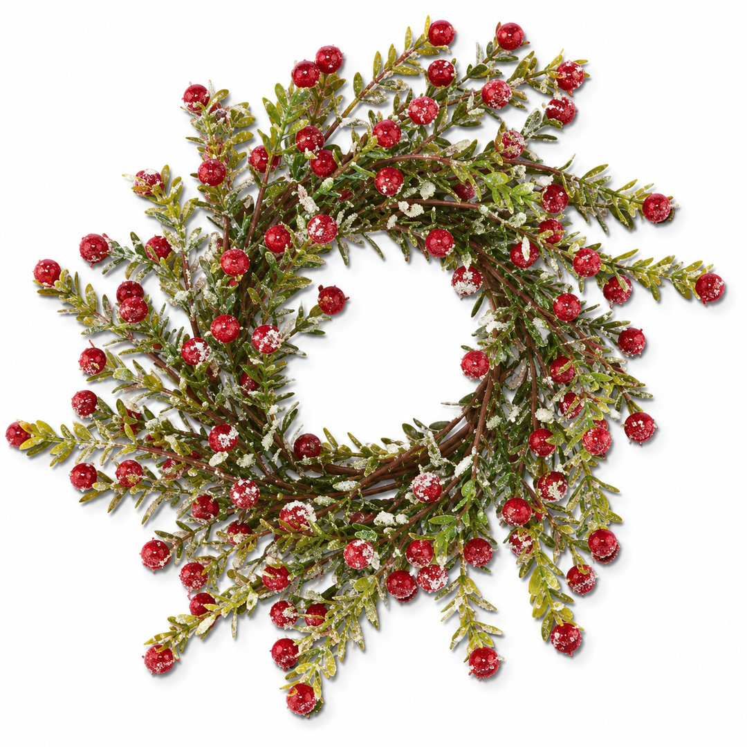Snow-Kissed Red Berry Candle Ring – 12.5"