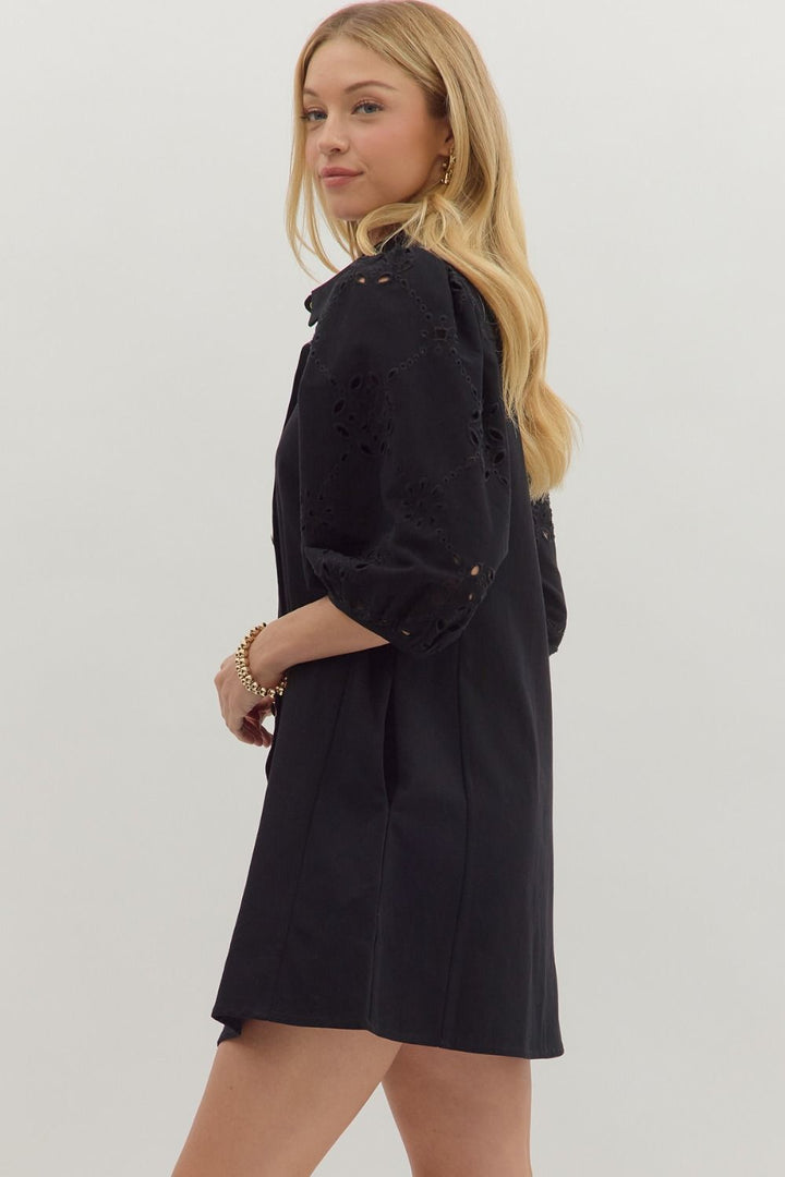 The Camden Eyelet Sleeve Shirt Dress – Black