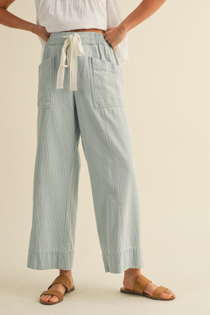 Light Blue Stripes Drawstring Pants
