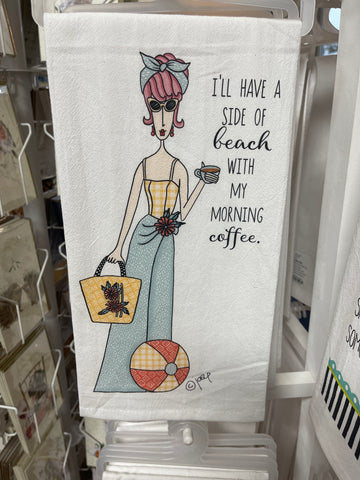 Side of Beach with Morning Coffee Tea Towel