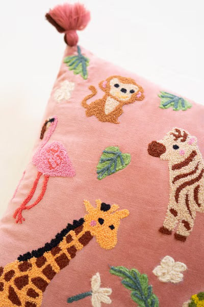 Safari Friends Velvet Pillow – 18.5” Square