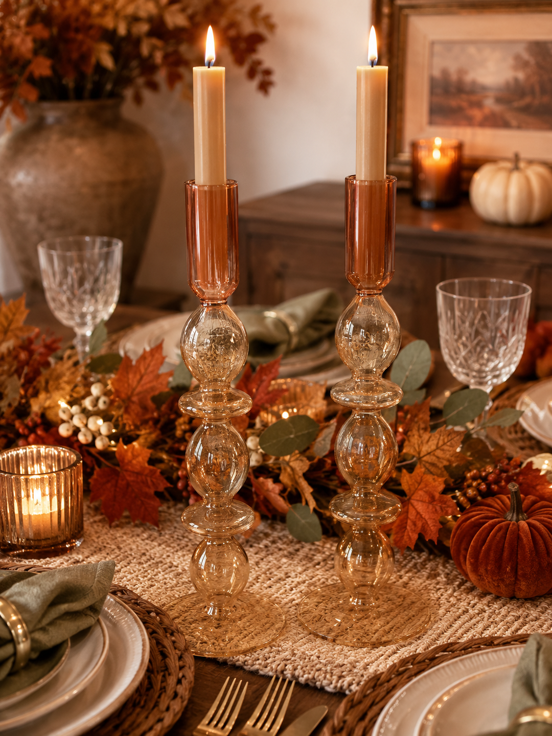 Blush Ombre Glass Candle Holder Set