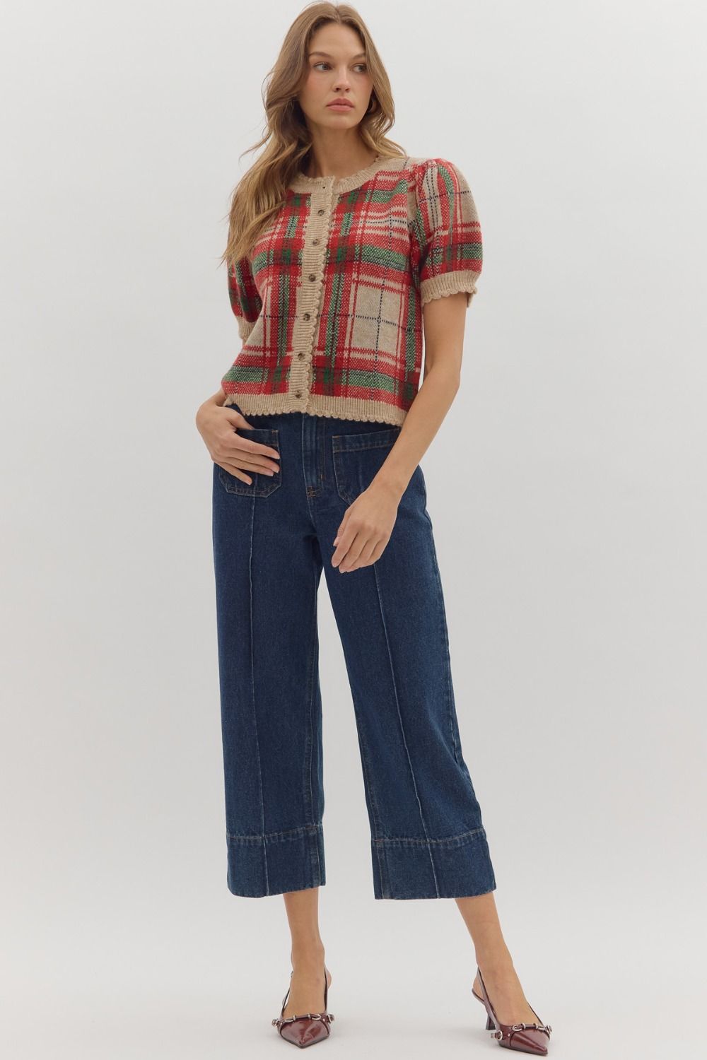 Holly Tartan Puff Sleeve Cardigan