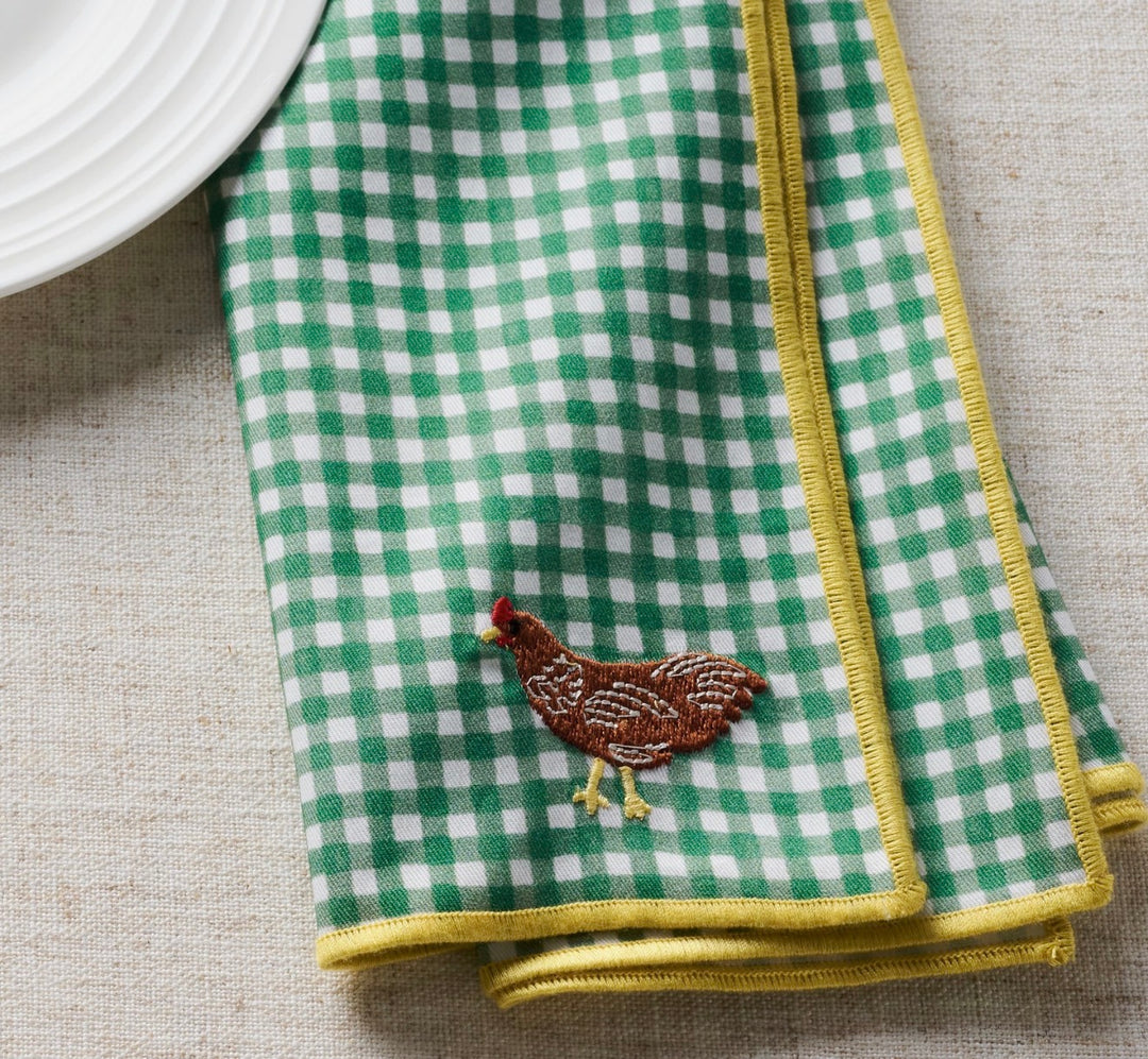 Farmhouse Gingham Embroidered Napkins