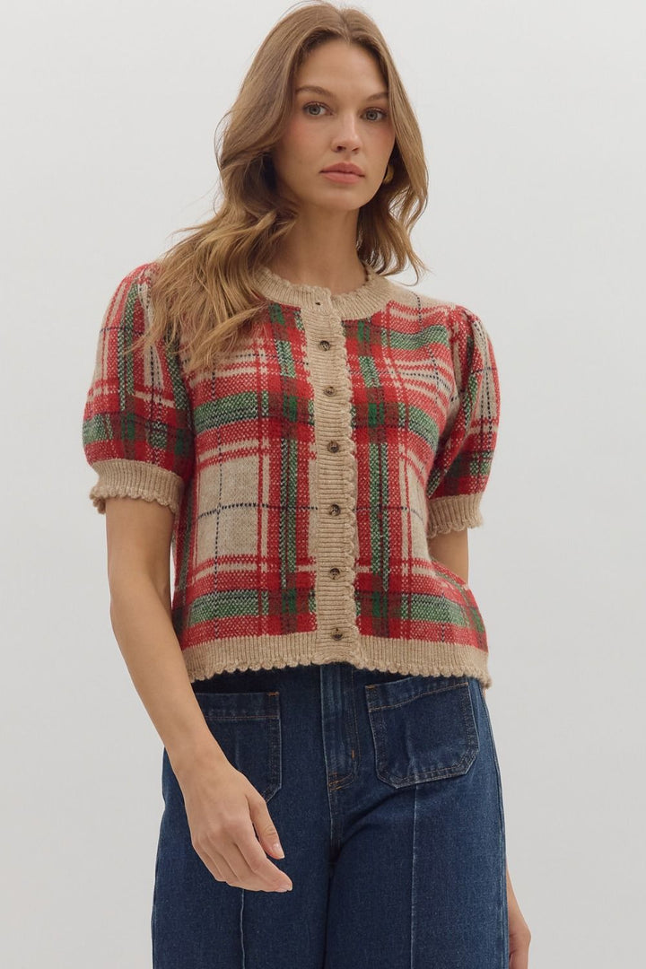 Holly Tartan Puff Sleeve Cardigan