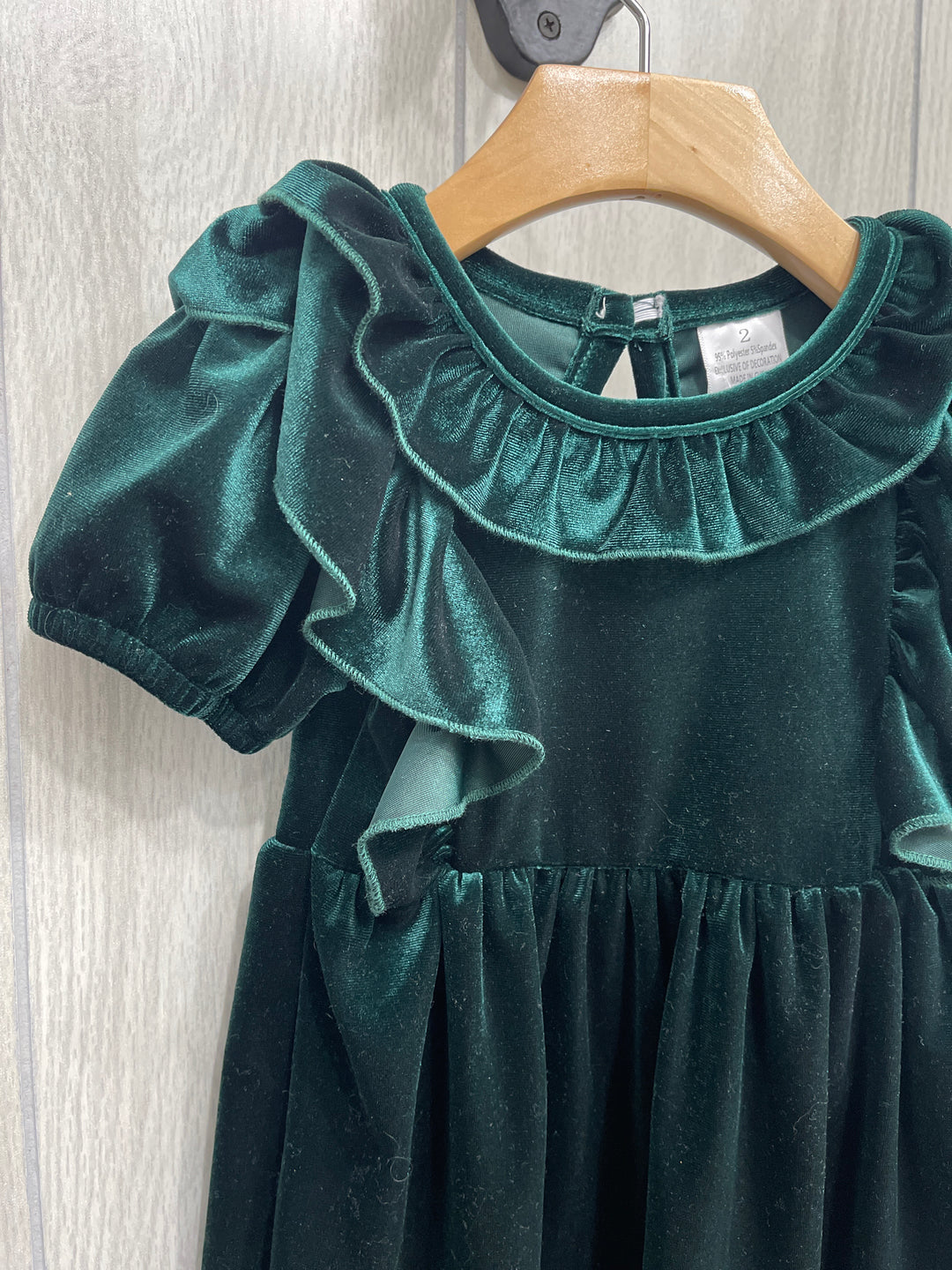 Green Velvet Dress - Kids