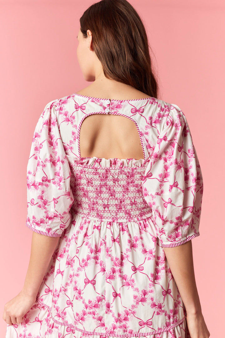 Pink Bow Garden Midi Dress