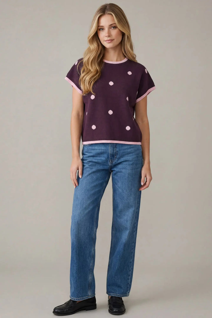 Plum Pretty Polka Dot Sweater