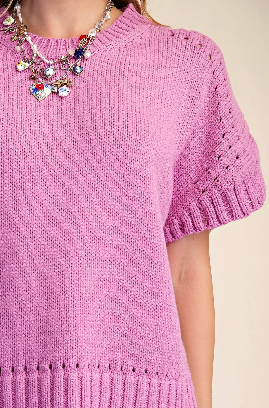 Rosy Knit Short Sleeve Sweater