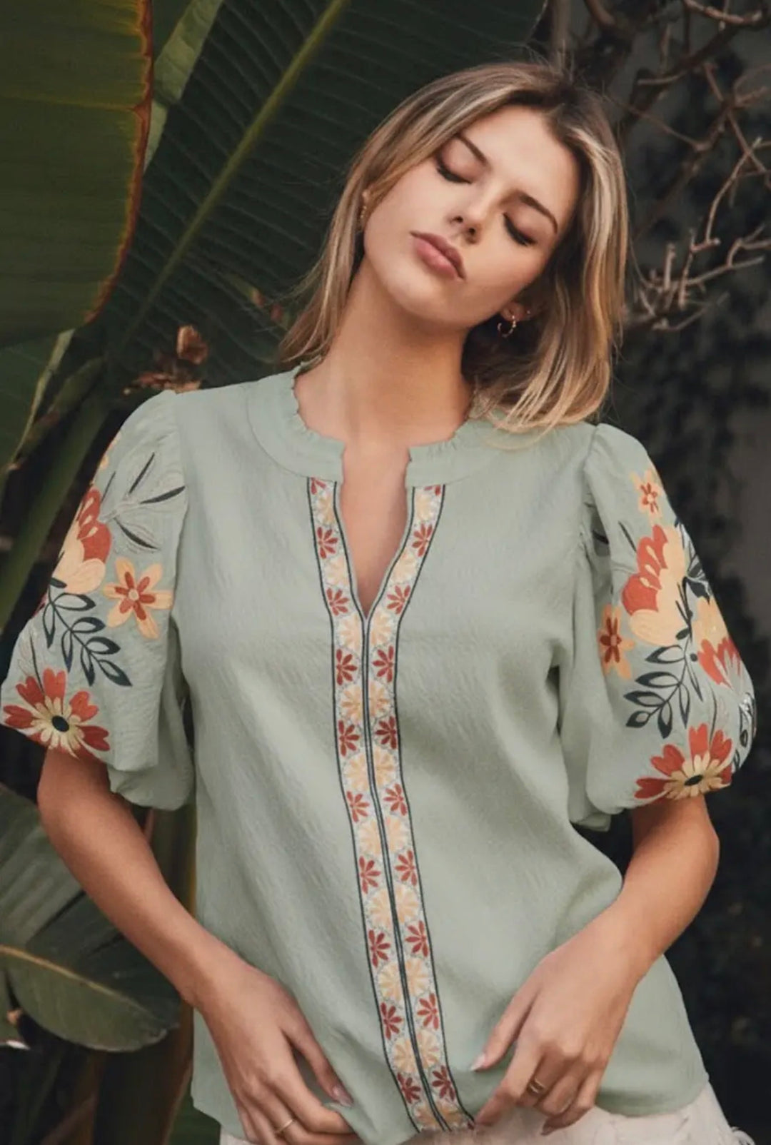 Sage Petal Stitch Top