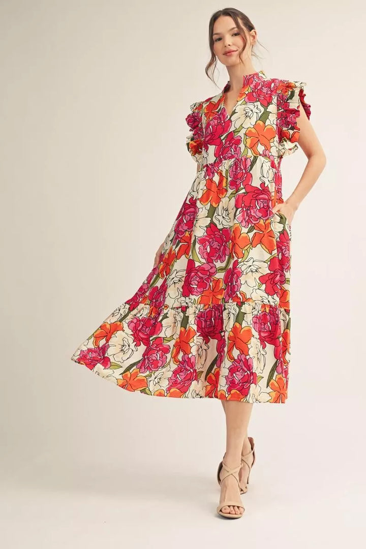Jardin Rosé Floral Midi Dress
