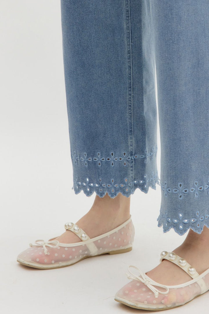 Denim Jeans with Flower Cut-Outs