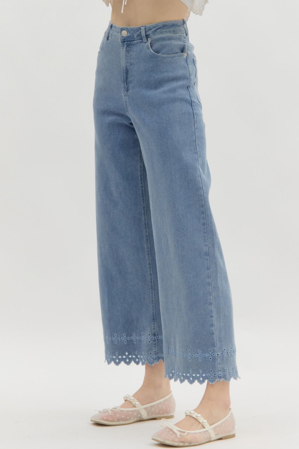 Denim Jeans with Flower Cut-Outs