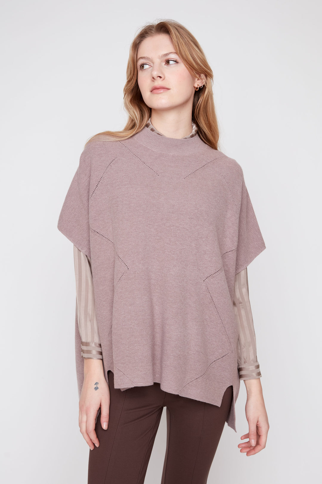 The Elowen Knit Poncho – Dusty Mauve