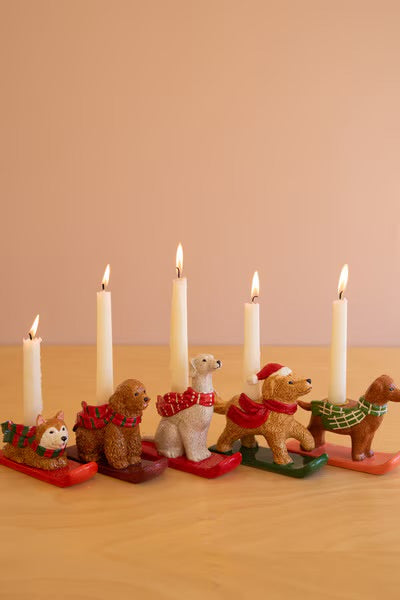 Ski Lodge Christmas Dog Taper Holders