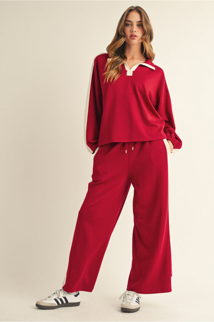 Varsity Stripe Wide-Leg Pants – Crimson