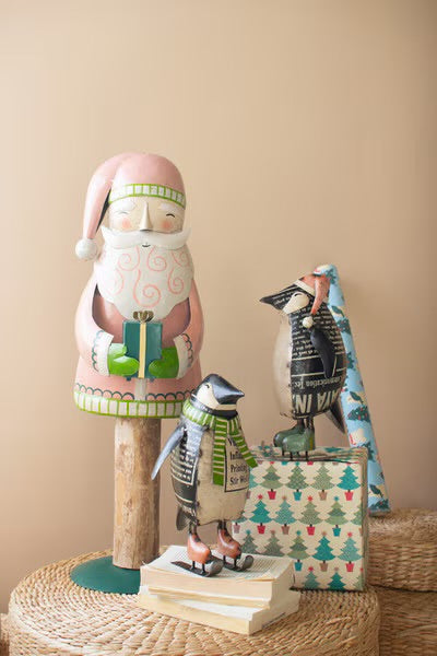 Skating Through Christmas Recycled Metal Penguins