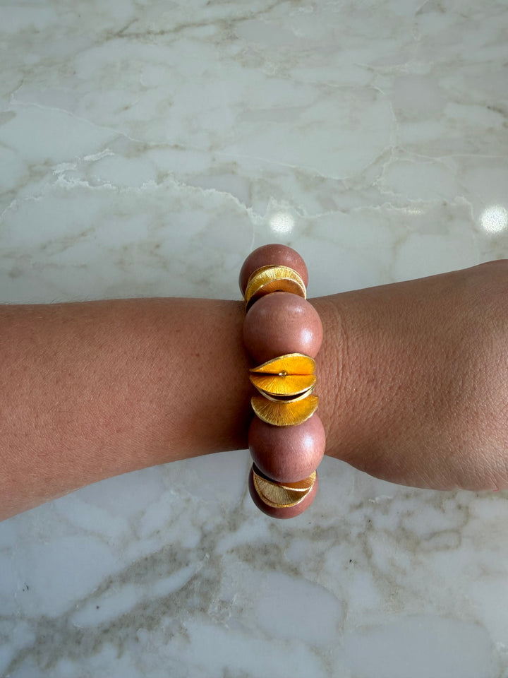 Gilded Wood Beaded Bracelet