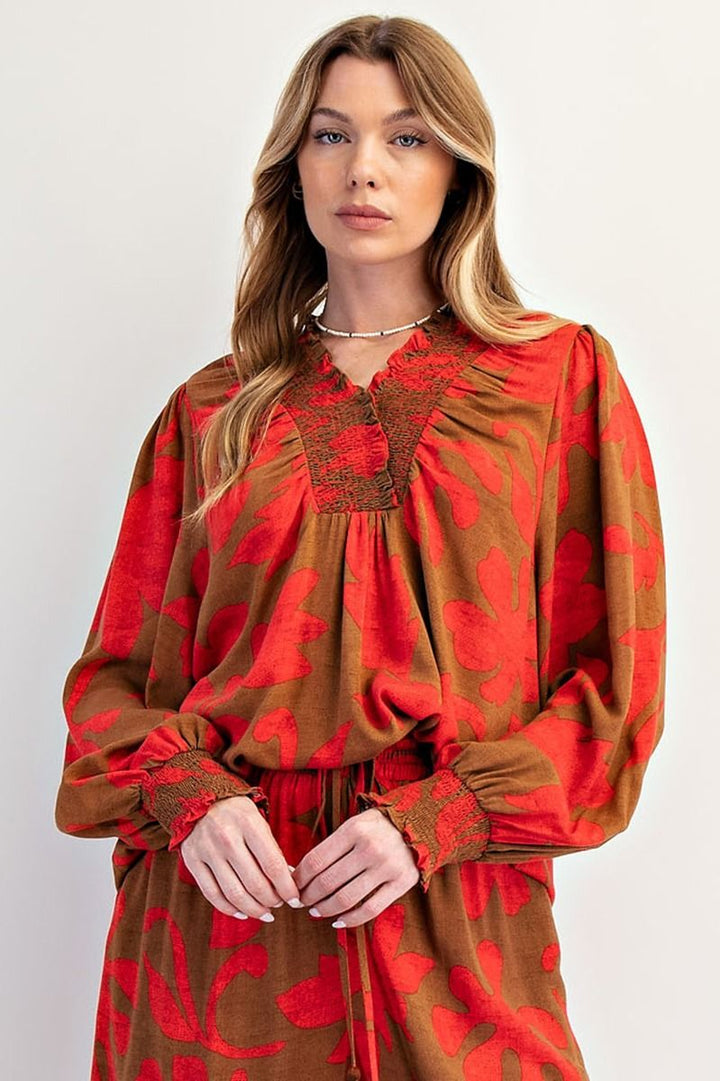 Autumn Petals Smocked Blouse