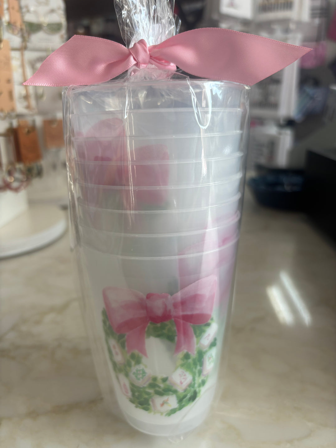 Pink Bow Mahjong Stadium Cups – Set of 8