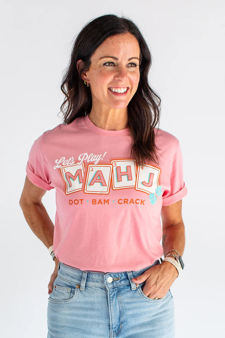 Let’s Play Mahj Graphic Tee – Pink
