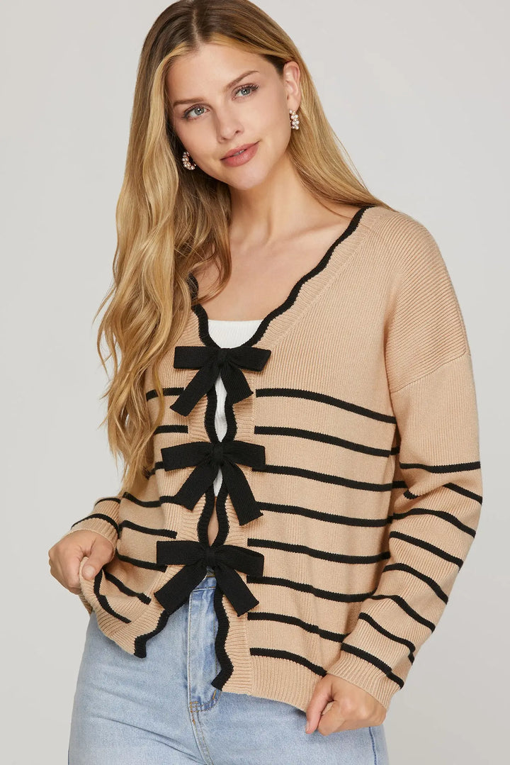 The Coquette Stripe Bow Cardigan