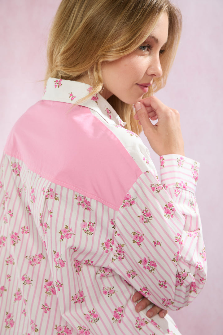 Pink Petals Patchwork Button-Up