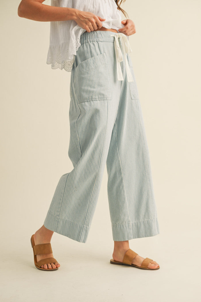 Light Blue Stripes Drawstring Pants