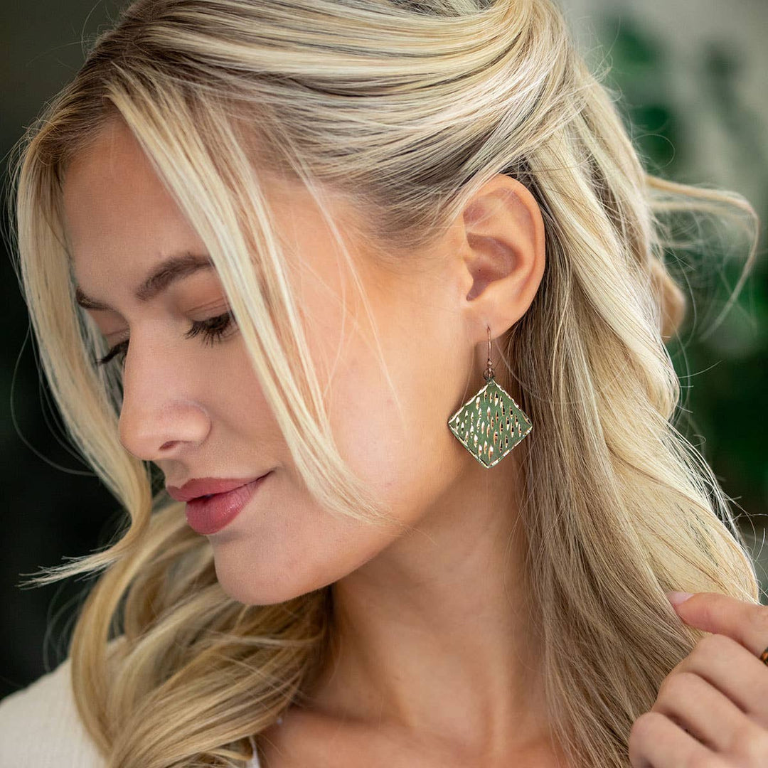 Patina Engraved Copper Earrings