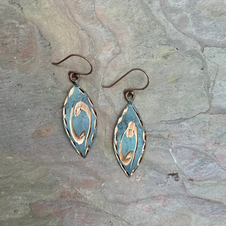 Patina Engraved Copper Earrings