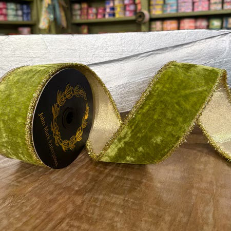 John Mark Enterprises: Apple Green Velvet & Gold Ribbon