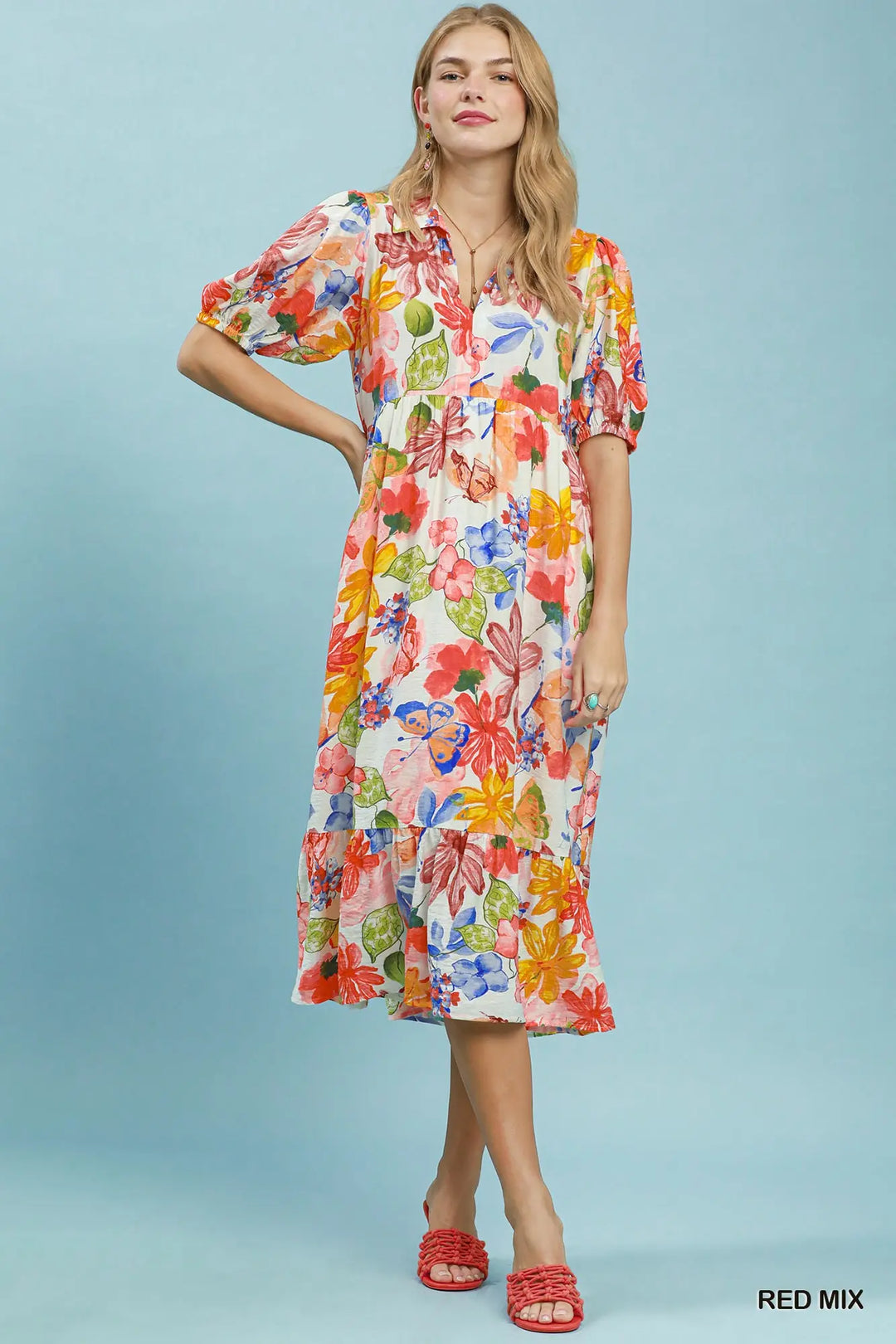 Painted Blooms Midi Dress