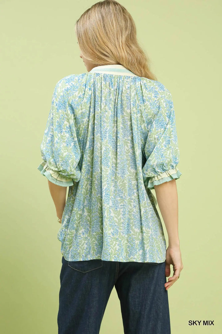 Wisteria Garden Puff Sleeve Top