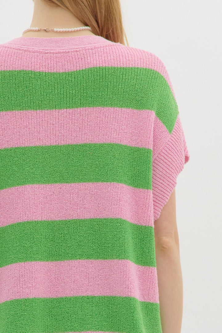 Pink & Green Striped Sweater