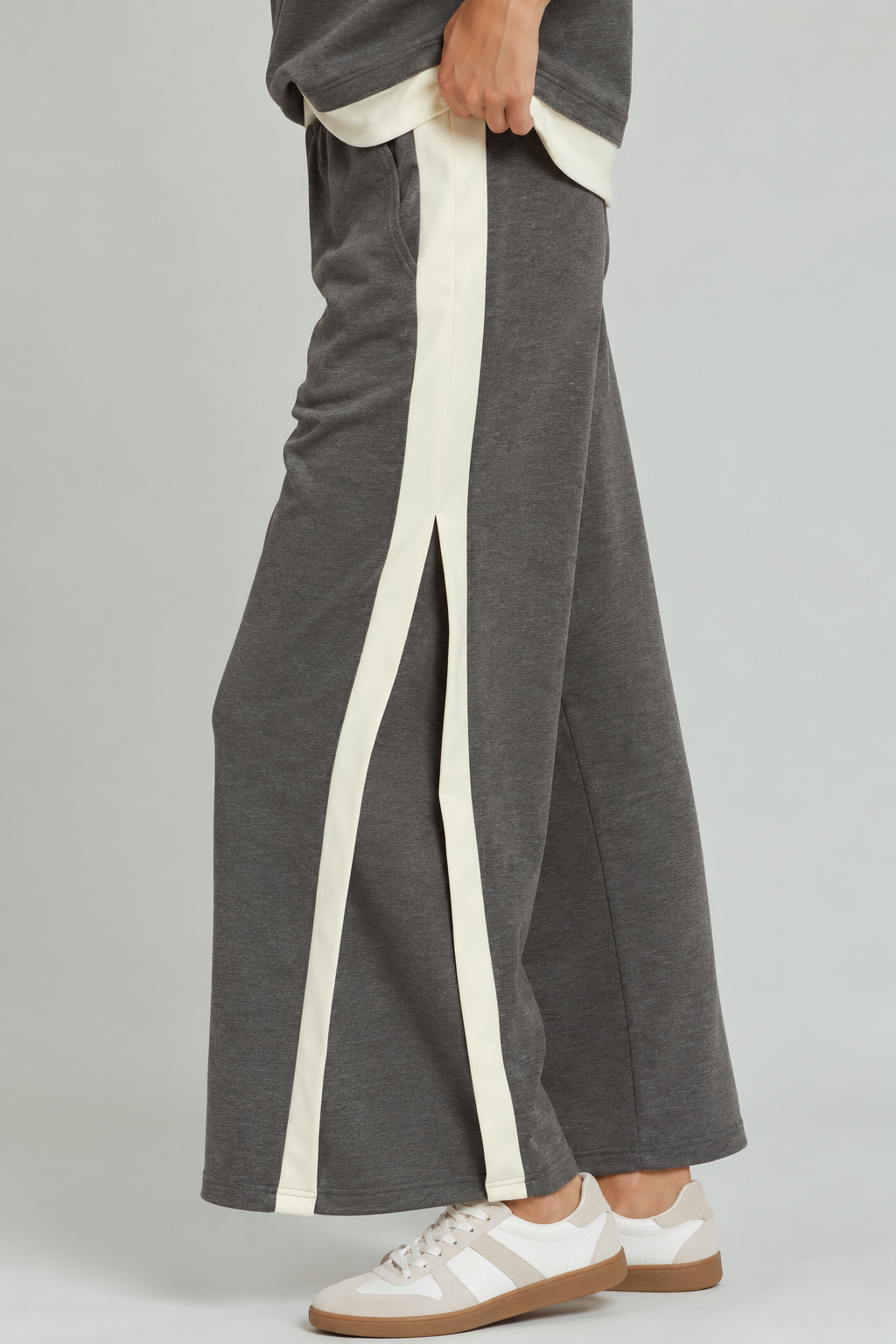 The Haven Contrast Trim Wide Leg Pants – Charcoal