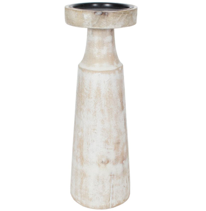 Whitewashed Wood Pedestal Candle Holder
