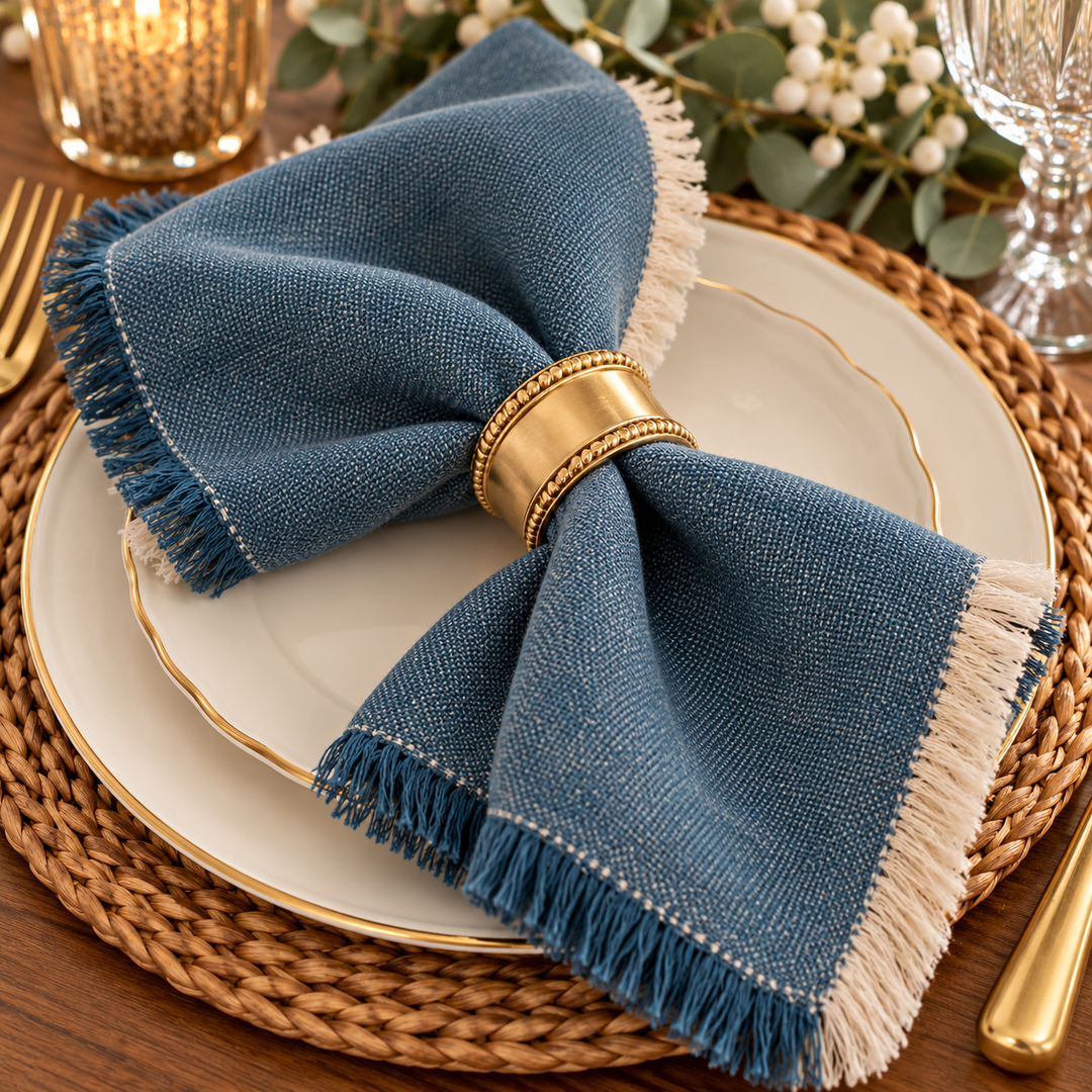 Coastal Blue Fringe Cloth Napkin