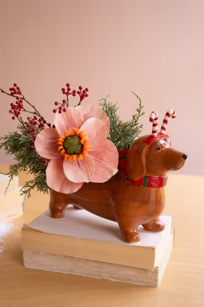Candy Cane Cutie Dachshund Planter
