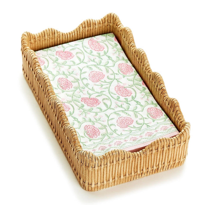 Scalloped Rattan Napkin & Flatware Caddy