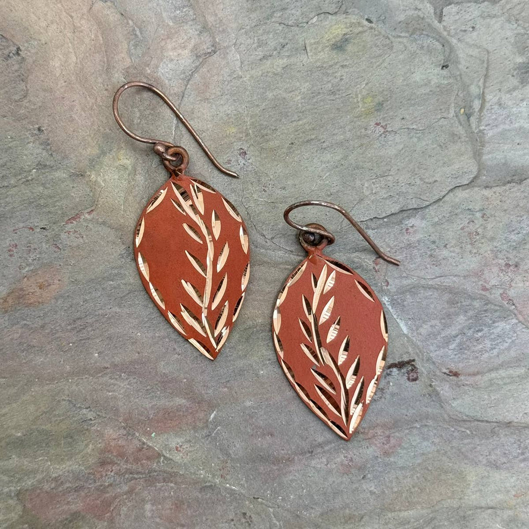 Patina Engraved Copper Earrings