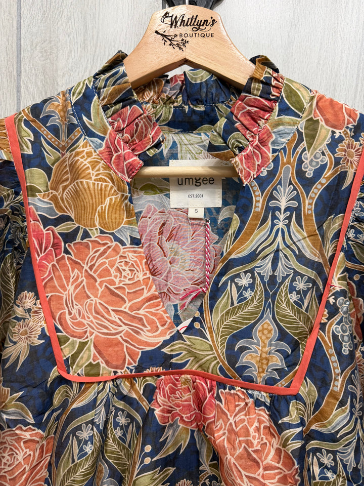 Autumn Garden Ruffle Neck Dress