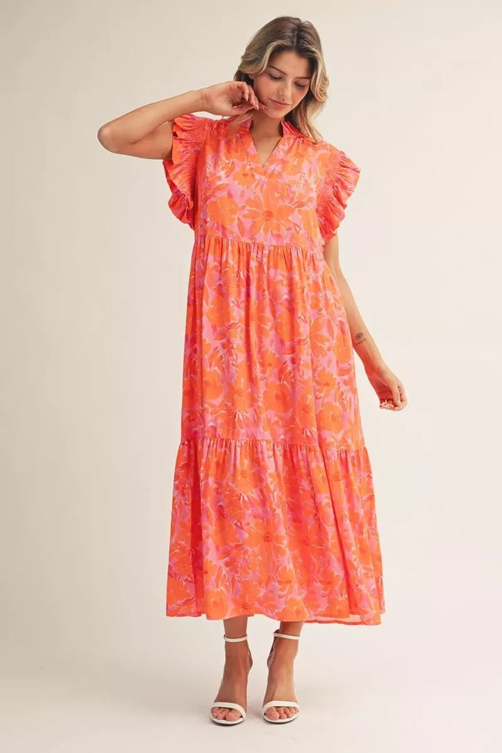Sunset Bloom Ruffle Maxi Dress