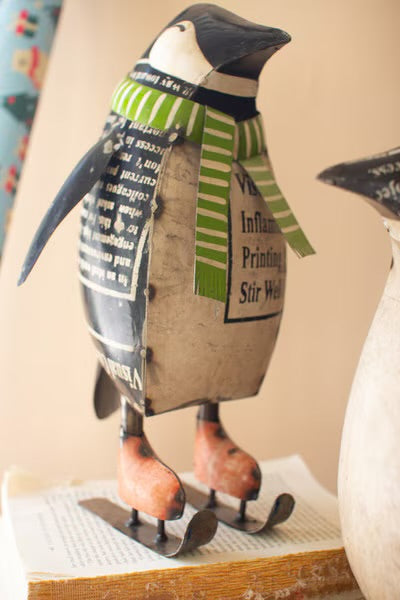 Skating Through Christmas Recycled Metal Penguins