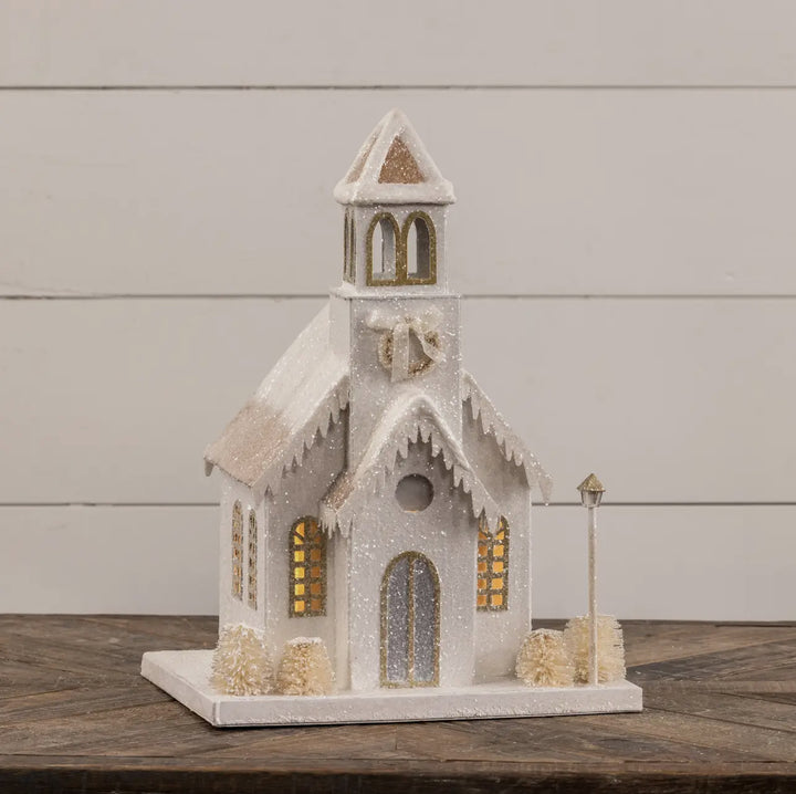 Lighted wooded church