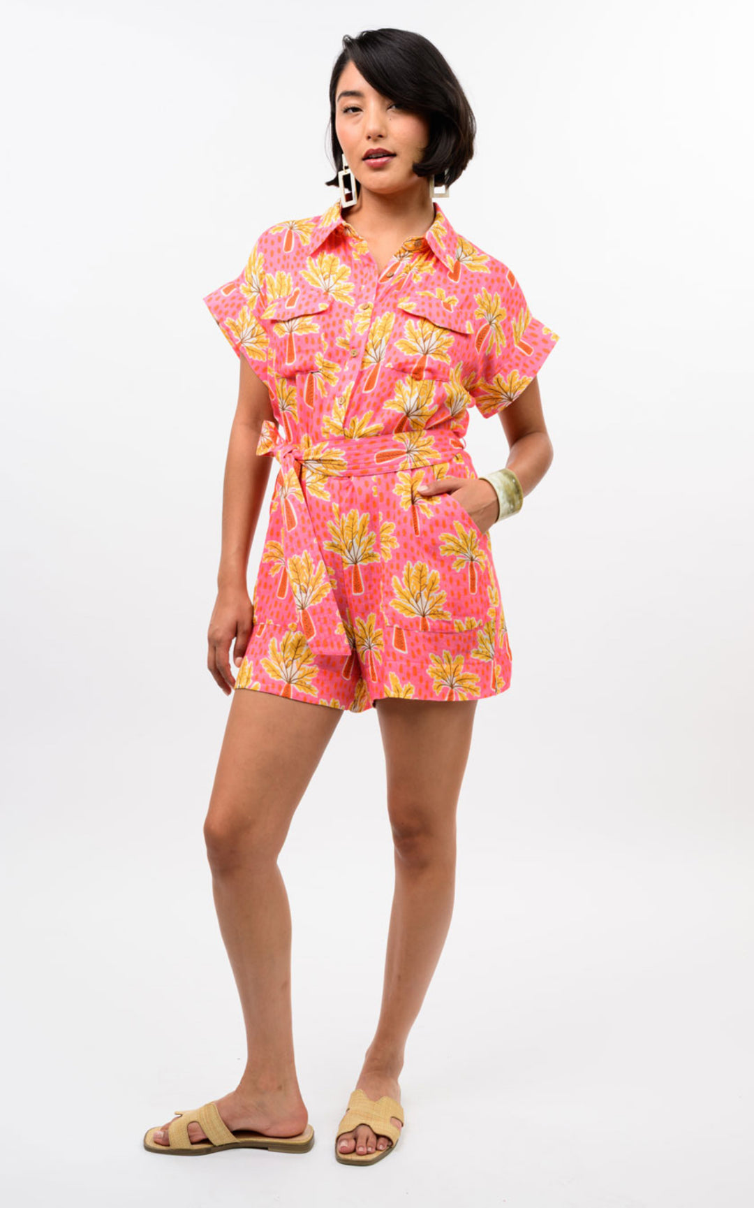 Sunset Palm Belted Romper